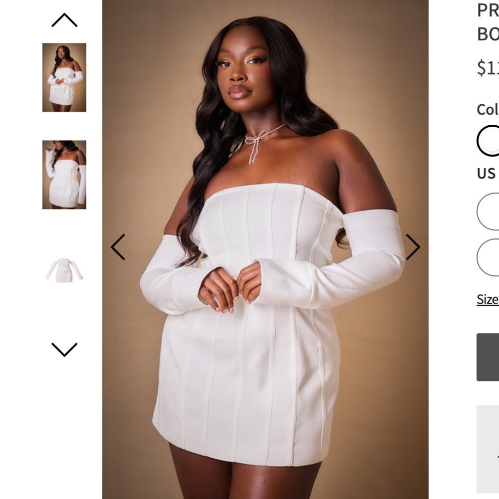 PrettyLitleThing Premium Plus White Bardot Boning Detail Bodycon Dress - Picture 3 of 6